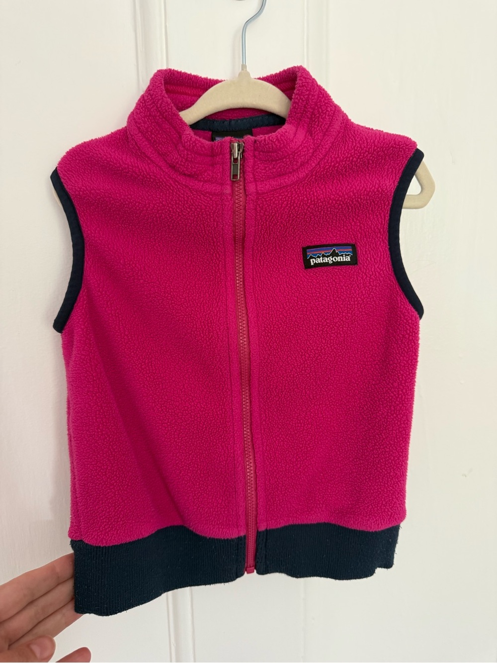 Patagonia Fleece Vest in Hot Pink with Navy Trim